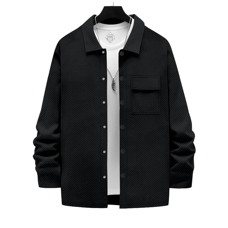 Herren nan strukturierte Overshirt-Jacke mit Kentkragen Druckknopfleiste und aufgesetzter Brusttasche EB