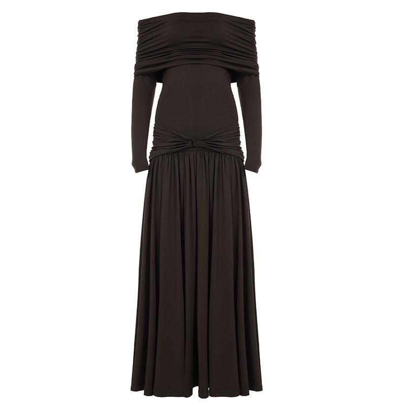 Damen Elegantes Langkleid mit gekreuztem Tailleneinsatz und schulterfreiem Ausschnitt EB