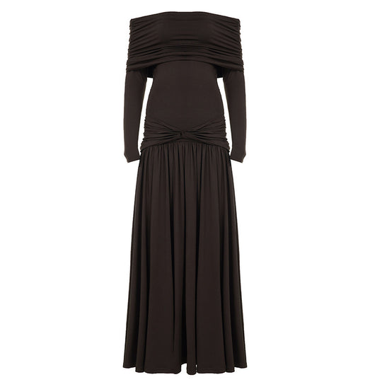 Damen Elegantes Langkleid mit gekreuztem Tailleneinsatz und schulterfreiem Ausschnitt EB