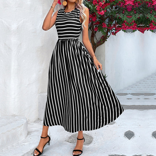 Damen Maxikleid mit modischem Streifenmuster und fließendem Schnitt EB