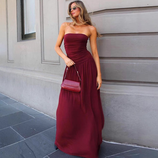 Damen Maxikleid mit raffiniertem gerafftem Oberteil und fließendem Rock EB