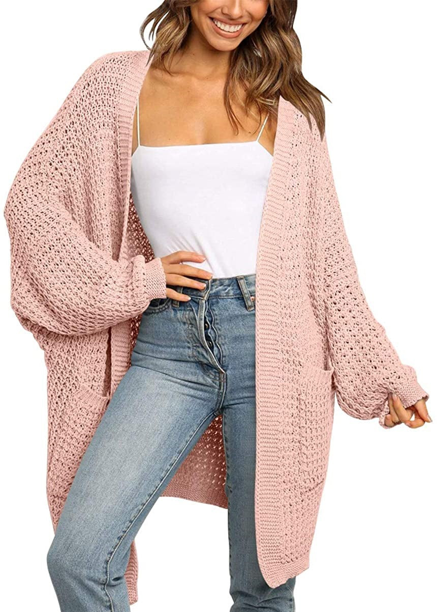 Damen Grobstrick Cardigan mit offenen Fronten und praktischen Taschen EB