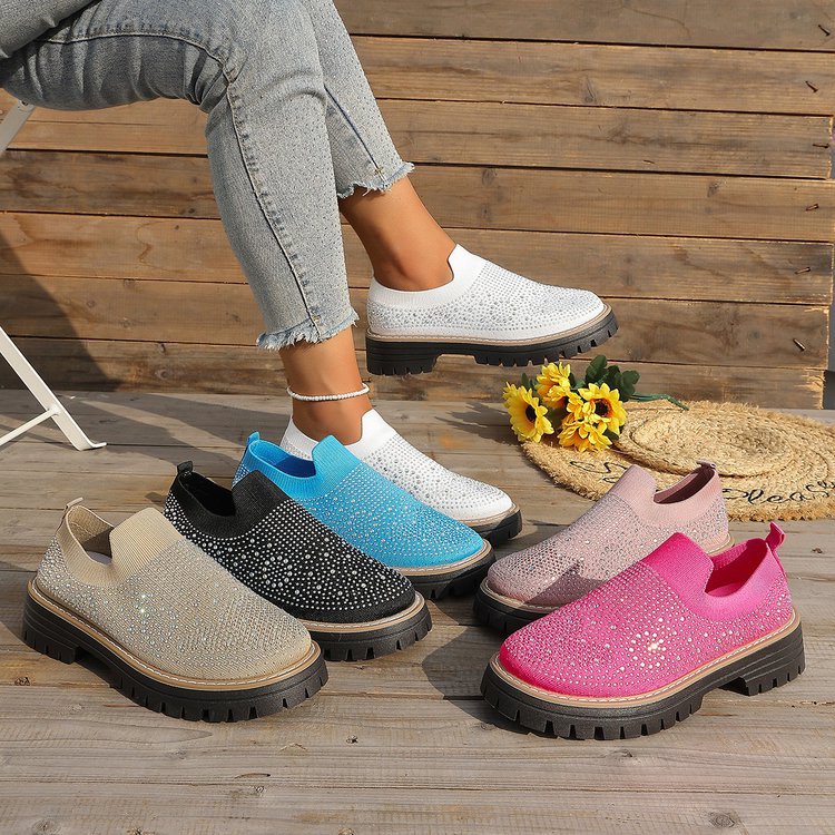 Damen Slip-On Sneakers mit funkelndem Strass und rutschfester Sohle EB
