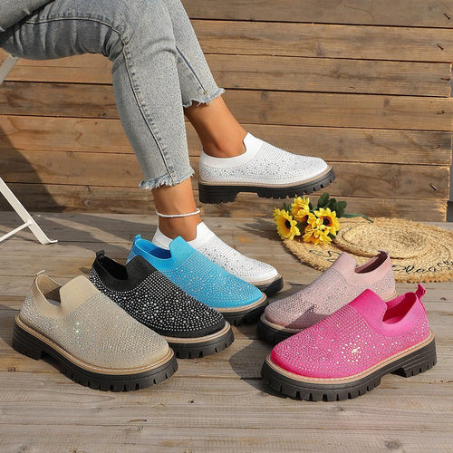Damen Slip-On Sneakers mit funkelndem Strass und rutschfester Sohle EB