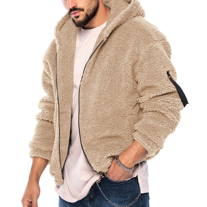 Herren Gemütliche Fleece-Jacke mit Kapuze und Reißverschluss EB