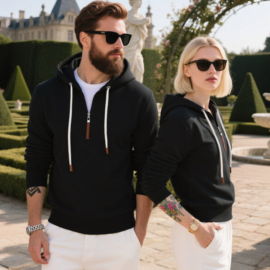 Herren modischer Fleece-Hoodie mit halbem Reißverschluss und Kängurutasche EB