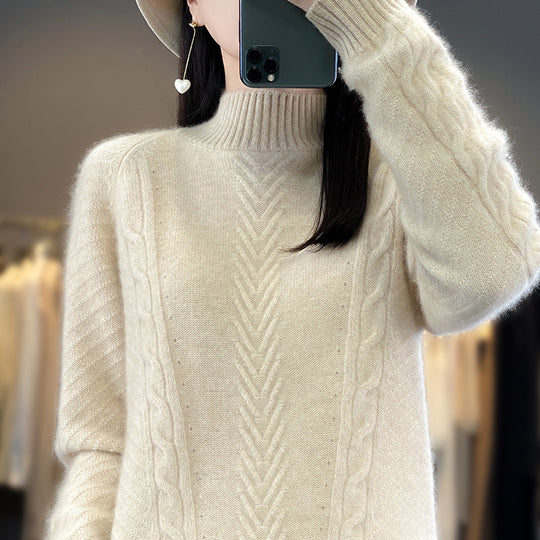Damen Grobstrickpullover mit Zopfmuster und elegantem Rundhalsausschnitt EB