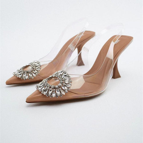 Damen Transparente Pumps mit funkelndem Kristallschmuck EB