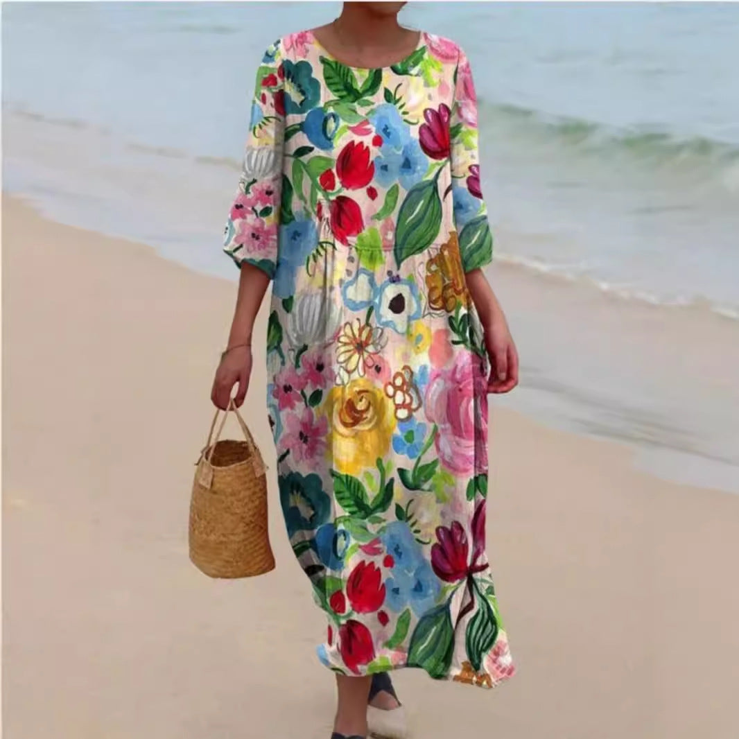 Damen Maxikleid mit floralem Design und lässigem Schnitt EB