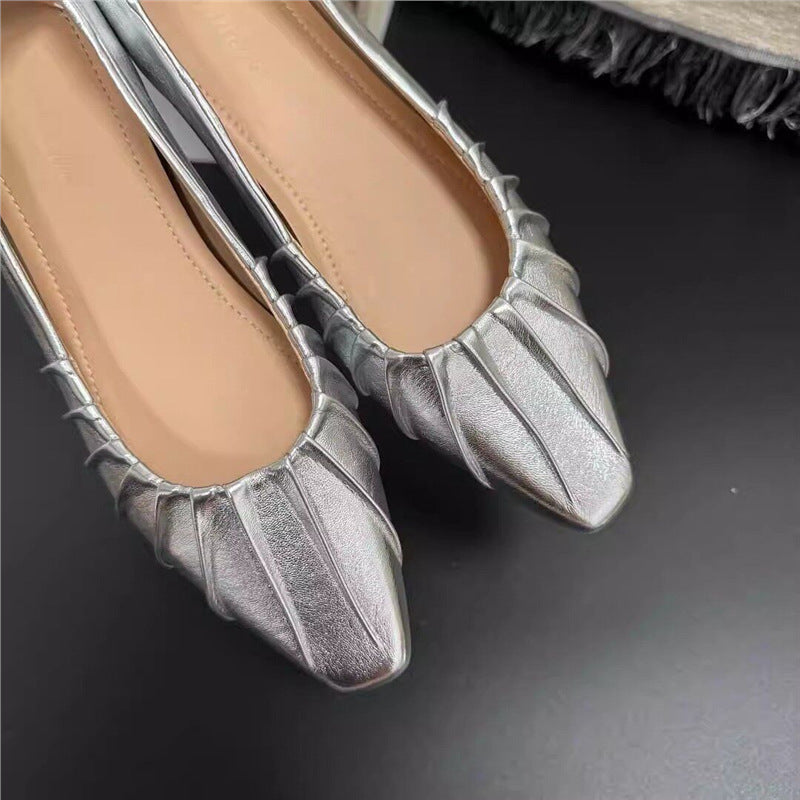Damen glänzende spitze Ballerinas mit Raffung EB
