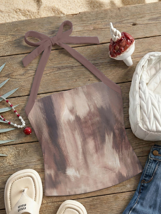 Damen Neckholder Top mit verspieltem Leopardenmuster EB
