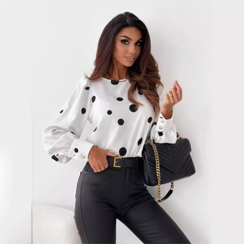 Damen Bluse mit Polka-Dots und elegantem Schnitt EB