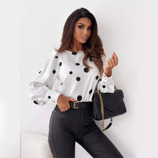 Damen Bluse mit Polka-Dots und elegantem Schnitt EB