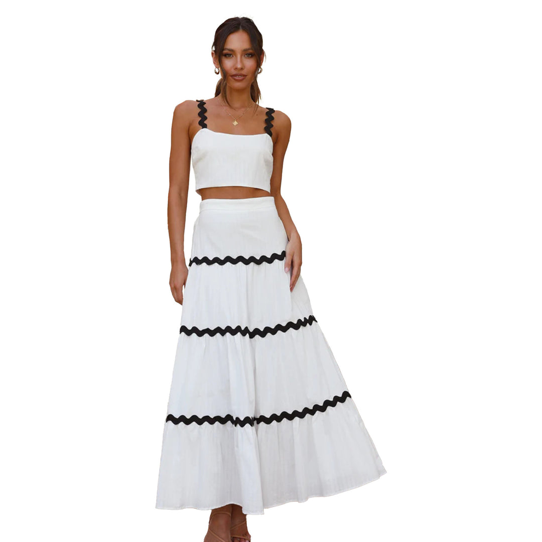Damen Zwei-Teiliges Set aus gerafftem Crop-Top und voluminösem Maxirock EB