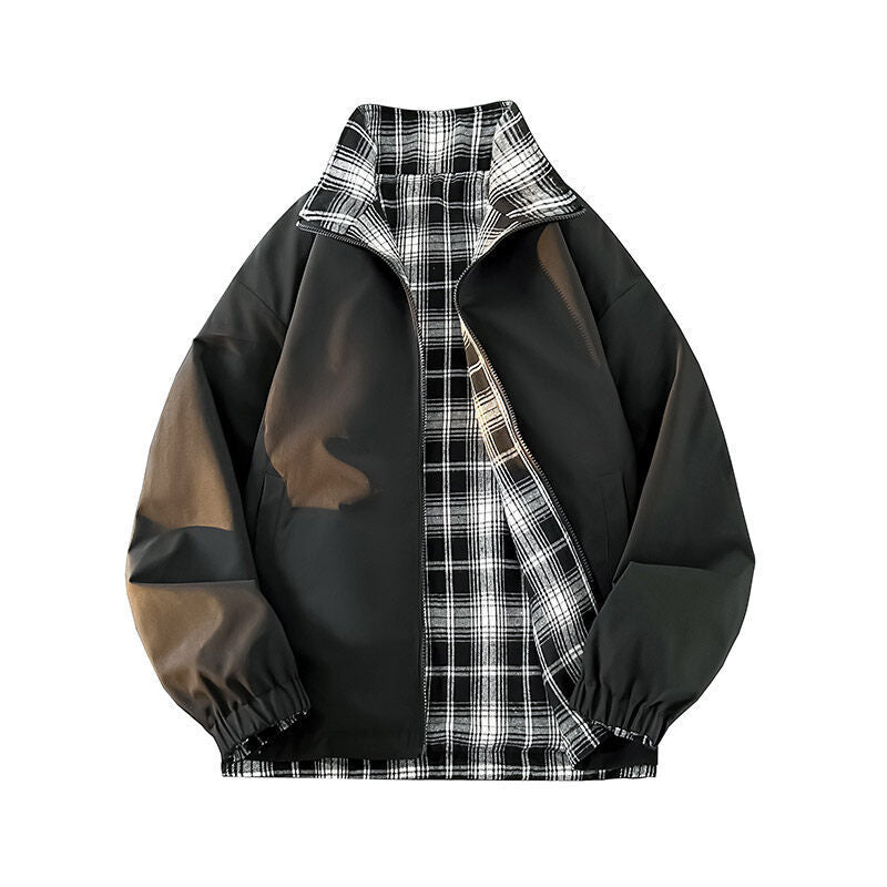 Damen lässige Windjacke mit kariertem Innenfutter und hohem Kragen EB