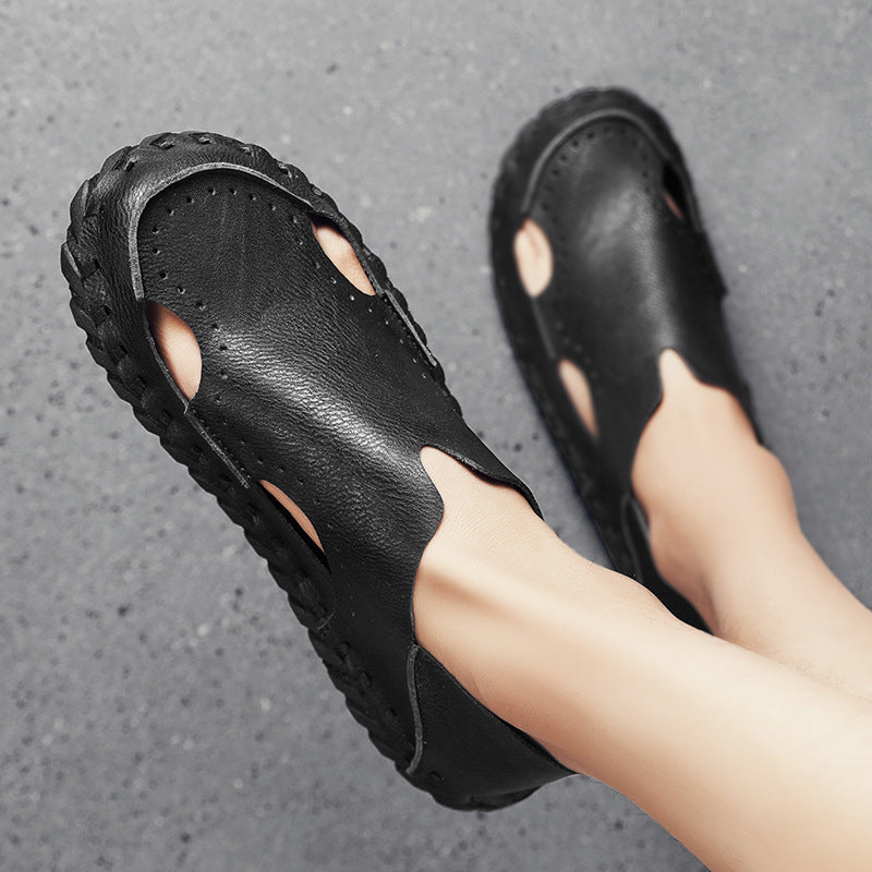 Damen Bequeme und atmungsaktive Leder-Slipper EB