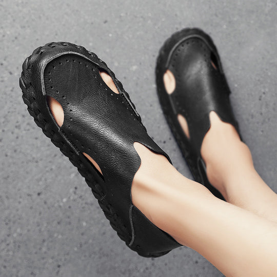 Damen Bequeme und atmungsaktive Leder-Slipper EB