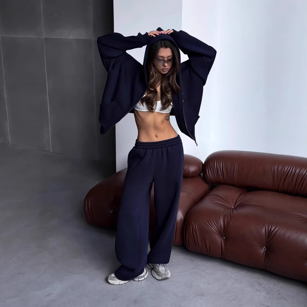 Damen Oversized Kapuzenjacke und Sweathose Set EB