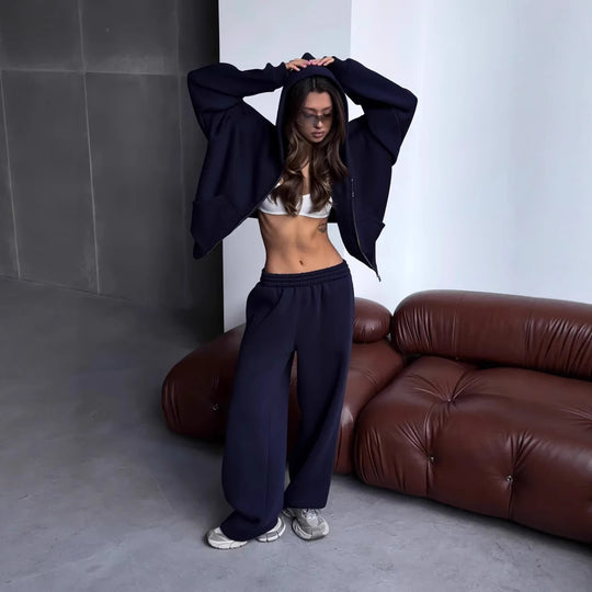 Damen Oversized Kapuzenjacke und Sweathose Set EB