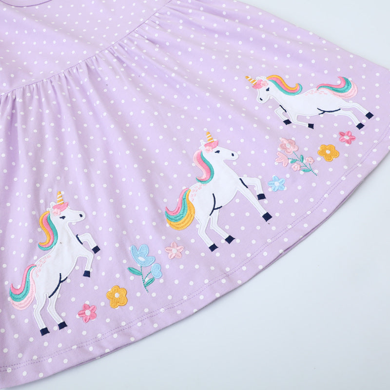 Mädchen Baumwollkleid mit bezaubernden Einhorn-Applikationen EB