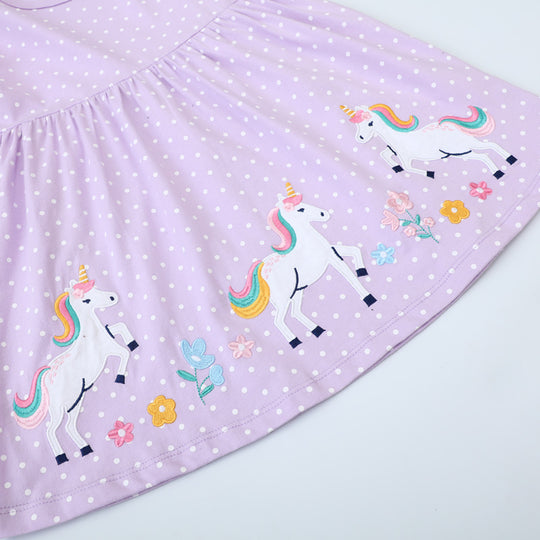 Mädchen Baumwollkleid mit bezaubernden Einhorn-Applikationen EB