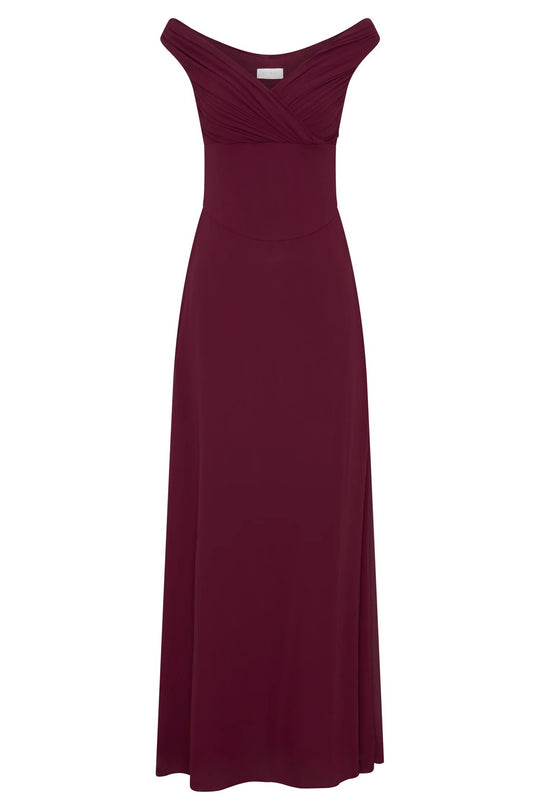 Damen Elegantes Off-Shoulder Maxikleid mit fließendem Schnitt EB