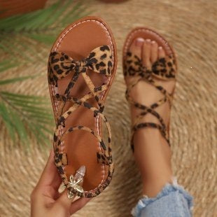 Damen Zarte Römersandalen mit Schleifen-Detail und verstellbaren Schnürriemen EB