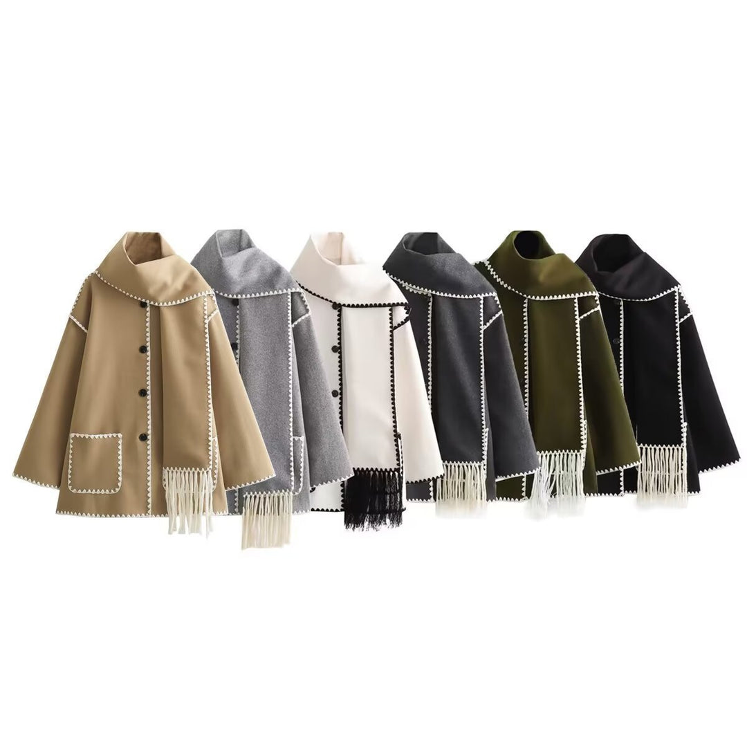 Damen Mantel mit Fransendetail und eleganter Knopfleiste EB