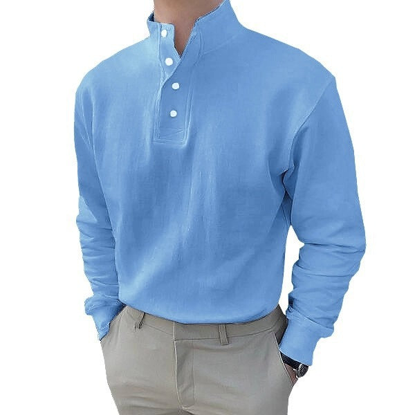 Herren Langarm-Henley-Shirt mit modernem Stehkragen und Knopfleiste EB