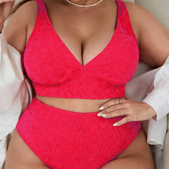 Damen Hoch tailliertes Bikini-Set mit V-Ausschnitt und sportlichem Oberteil EB