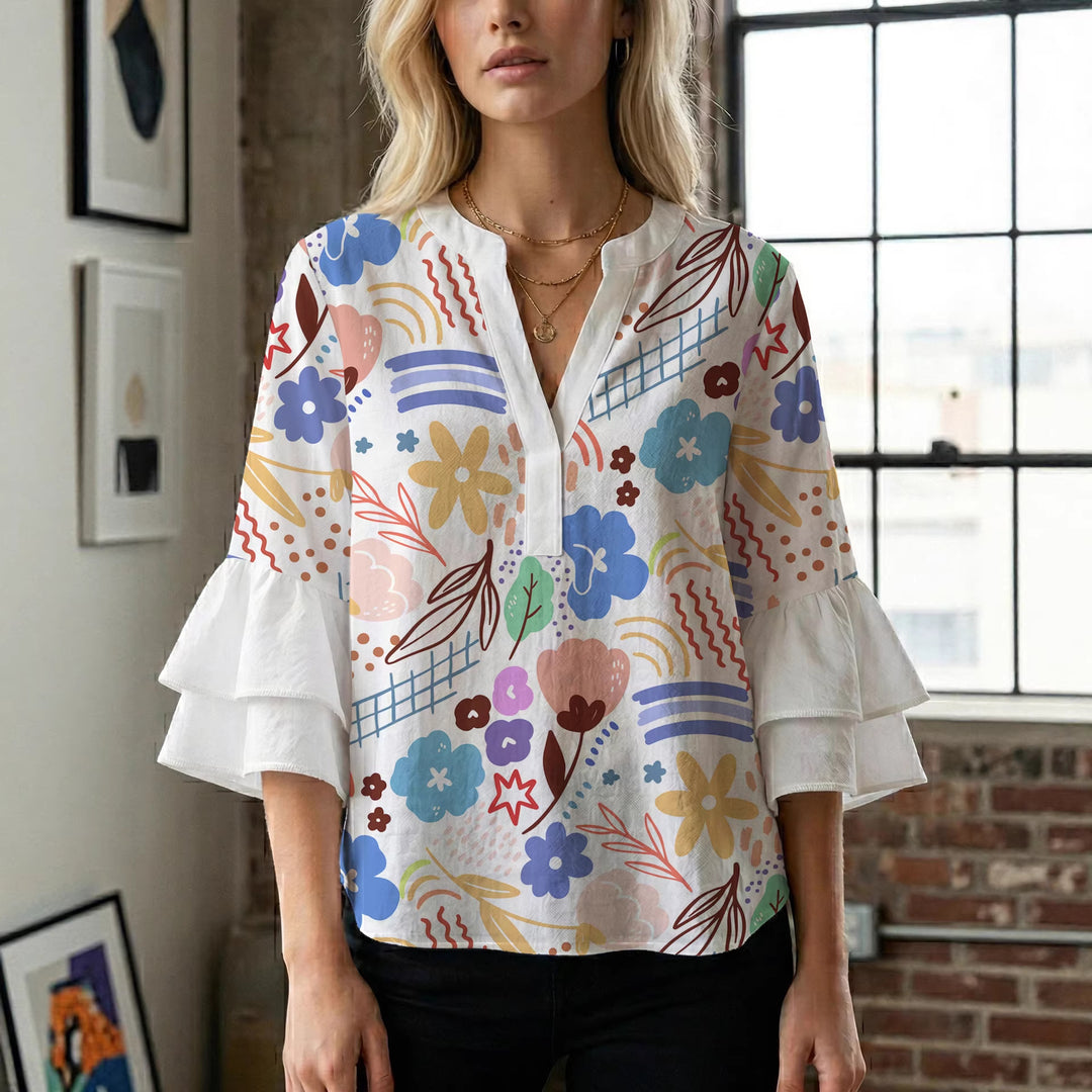 Damen kunstvolles Oberteil mit Rüschensleeves EB