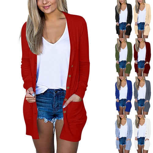 Damen lange Strickjacke mit Taschen EB