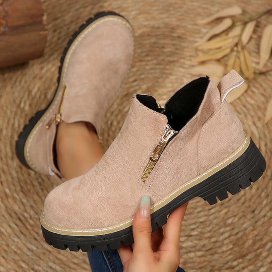 Damen modische Stiefeletten mit seitlichem Reißverschluss und robustem Profil EB