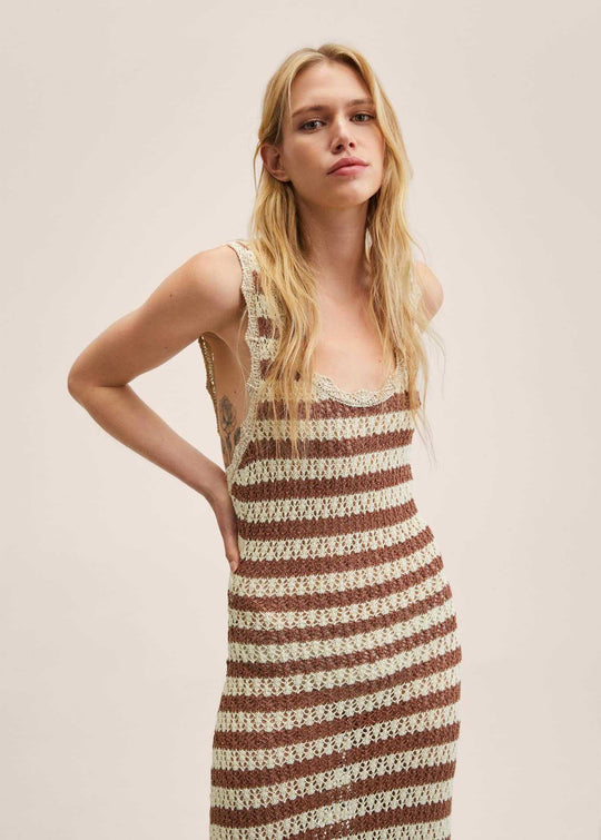 Damen Maxikleid mit gehäkeltem Muster EB