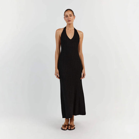 Damen Maxikleid mit raffiniertem Rippdesign und elegantem V-Ausschnitt EB