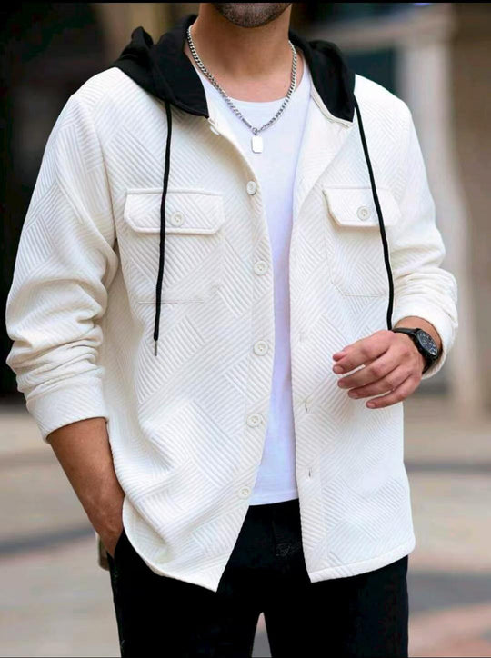 Herren lässige Utility-Jacke mit Kapuze und strukturiertem Muster EB