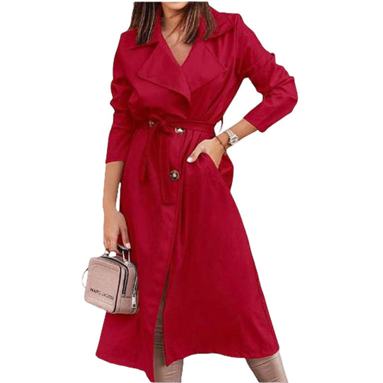 Damen eleganter Trenchcoat mit Taillengürtel und großen Taschen EB