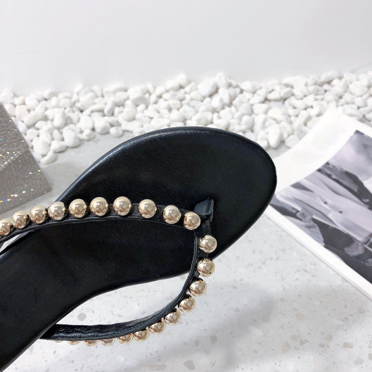 Damen Glitzernde Zehentrenner-Sandalen mit elegantem Perlenakzent EB