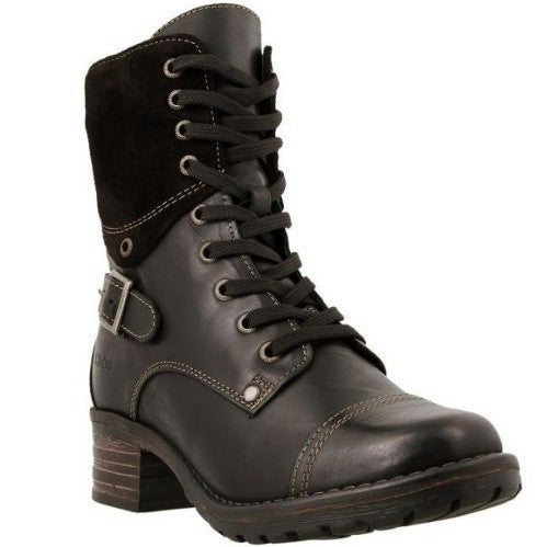 Damen nan knöchelhohe Schnürstiefel mit Velourskragen, dekorativer Schnalle und dämpfender Profilsohle EB