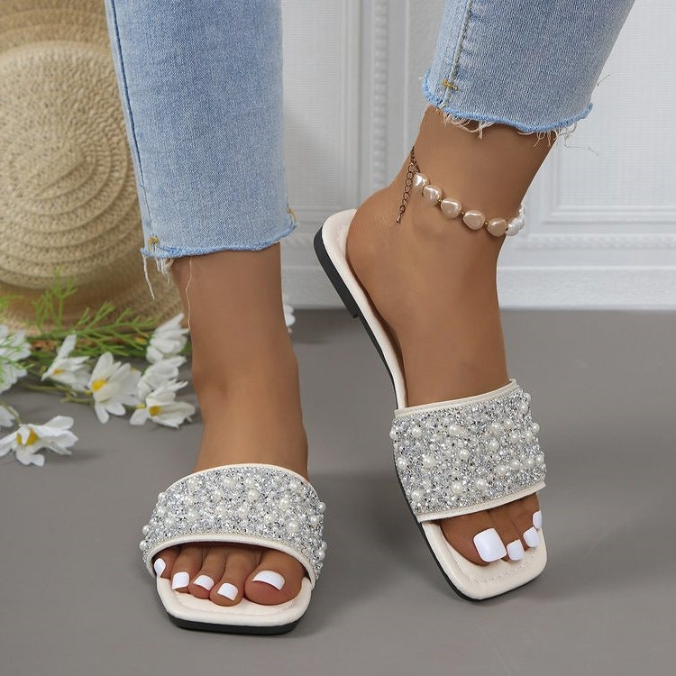 Damen Glitzernde Slipper mit funkelnden Strass-Applikationen EB