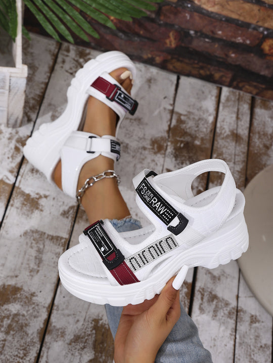 Damen Plateau-Sandalen mit verstellbaren Riemen und modischem Glitzer-Design EB