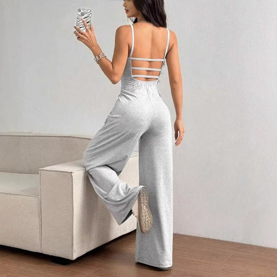 Damen Eleganter Jumpsuit mit weitgeschnittenen Beinen und schmeichelndem Oberteil EB