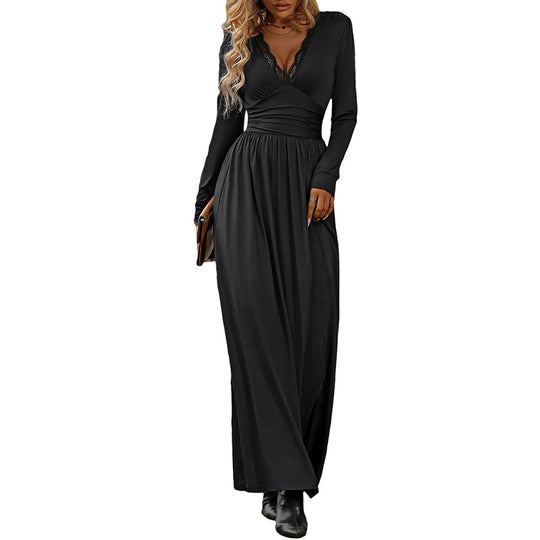 Damen Elegantes Maxikleid mit hochwertiger Spitzenverzierung und seitlichem Schlitz EB