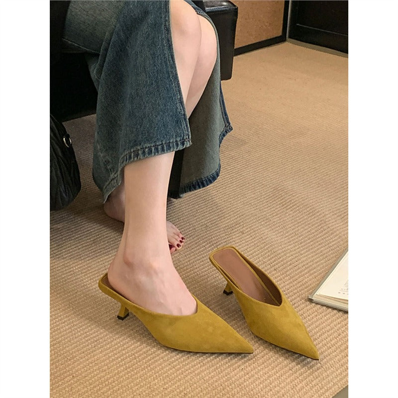 Damen elegante Mules mit spitzem Design EB