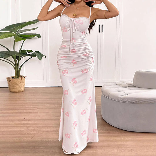 Damen Maxikleid mit zarten Rüschendetails und floralem Mustermix EB