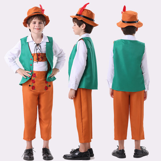 Damen nan folkloristisches Kinderdirndl mit geschnürtem Mieder und bestickter Schürze EB