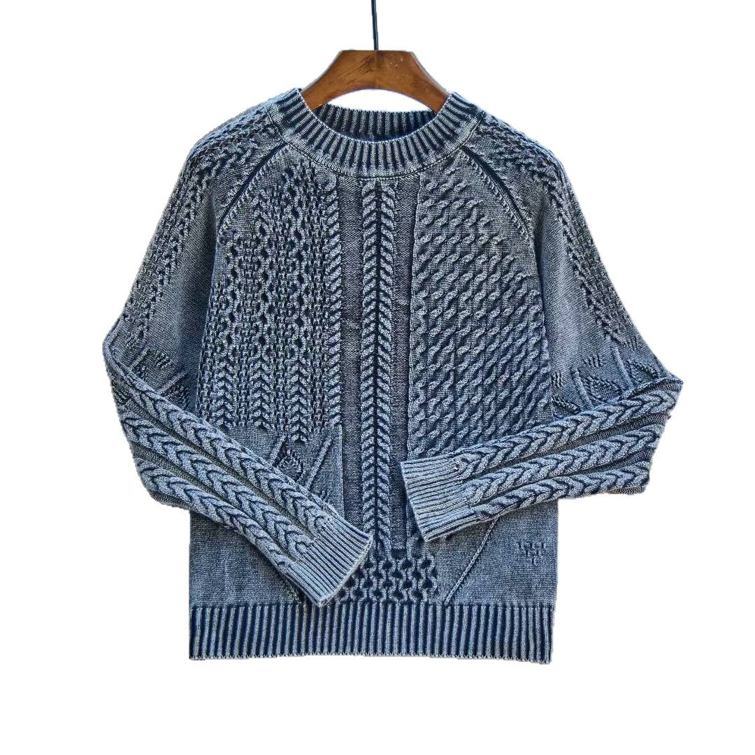 Damen Grob gestrickter Pullover mit Zopfmuster und lässigem Schnitt EB