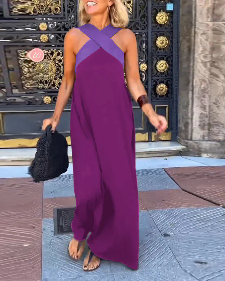 Damen Langes Maxikleid mit Cross-Over-Trägern und elegantem Schnitt EB