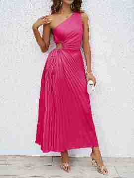 Damen Langes Wickel-Kleid mit asymmetrischem Ausschnitt und plissiertem Design EB