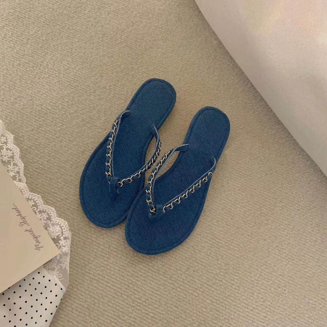 Damen Zehentrenner-Sandalen mit modischem Kettenakzent und ergonomischem Fußbett EB